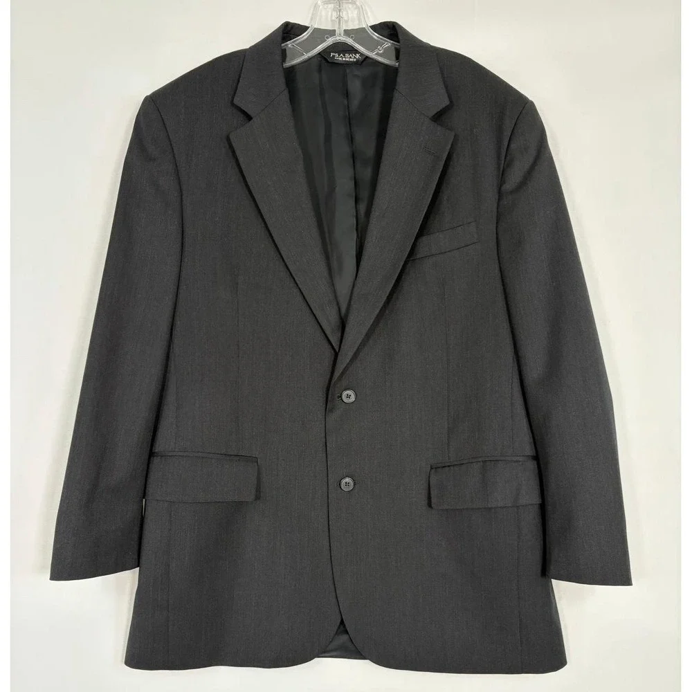 Jos A Bank Traveler's Collection Tailored Fit‎ 42R Wool 2 Btn Black Suit Blazer